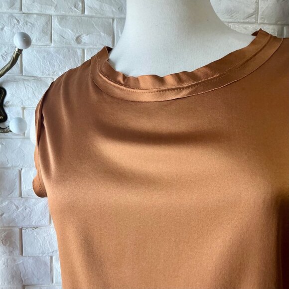 Nonchalant the Label Mel Crop in Brown Metallic Copper 100% Silk Crop Top - Picture 8 of 16